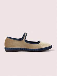 CUCCOO DOLLMOD Giày bệt Mary Jane nhung cổ điển thanh lịch, thoải mái bằng vải nhung màu kaki dành cho nữ - Màu Khaki - Xem 5