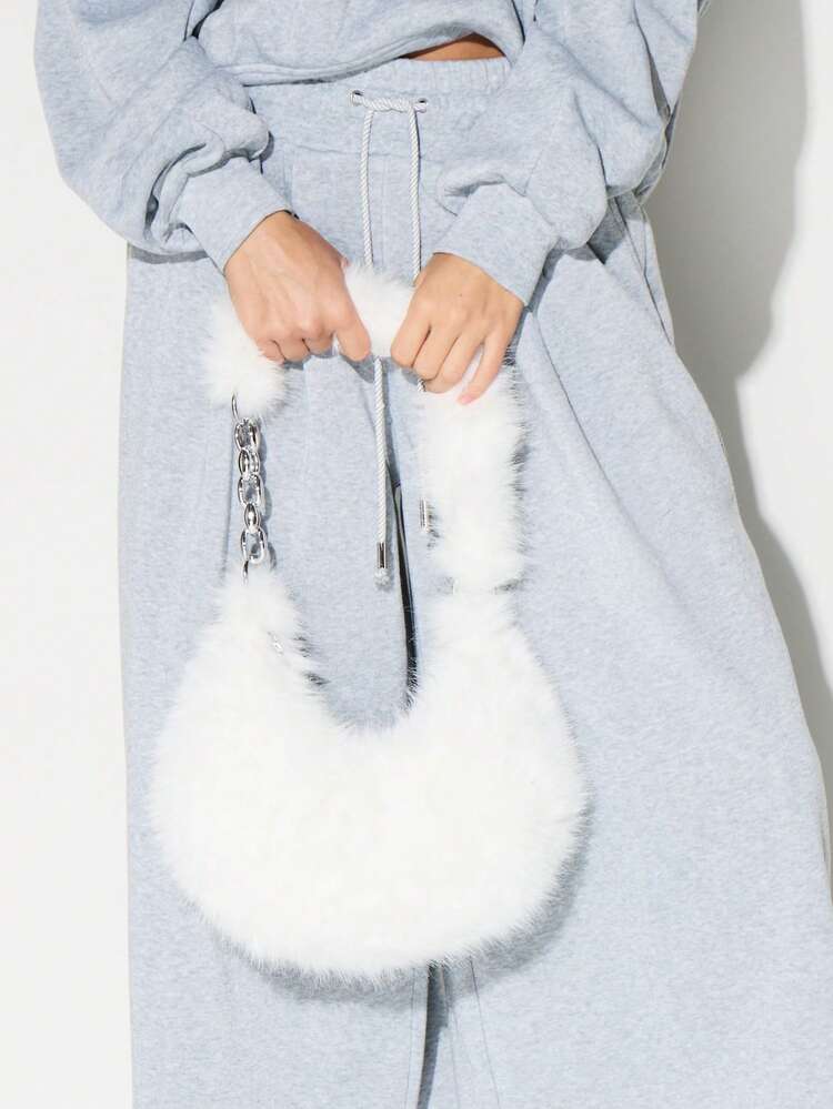 KIZN Plush Faux Fur Handbag With Chain Handle