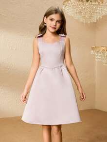 Mädchen Satin Kleid, kurzer Stil, vielseitiges Modekleid, Herbst/Winter - Pink - Übersicht 5