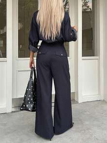 DAZY 女士街头风时尚长袖纽扣连体裤 - 藍色 - 查看 6