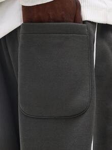 SUMWON 阔腿运动裤，缝线设计，纯色 - 深灰色 - 查看 6