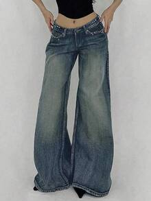 DAZY Women's Pocket Loose Wide Leg Casual Versatile Jeans - Medium Wash - View 4