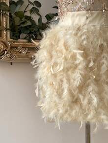 Lovelzi 优雅香槟色串珠刺绣手工钻石羽毛装饰短款露背鸡尾酒礼服 - 杏色 - 查看 8