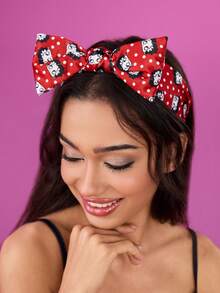 Betty Boop x SHEIN 2 Pcs Fashionable Retro Ladies' Headbands, Bows Hair Accessories, To Show Hair Volume, Red & Black, Polka Dot & Cherry Prints,Gift Ideas,Party,Holiday,Valentine's Day - Multicolor - View 2