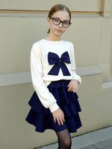 SHEIN 2pcs/Set Tween Girl Casual Simple Graphic T-Shirt And Printed Pants Set With Bag, Fashionable Outfit For Tween Girl, Daily Versatile