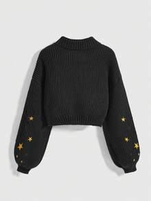 ROMWE Kawaii Women's Dark Cat Embroidery Pullover Sweater - Black - View 2