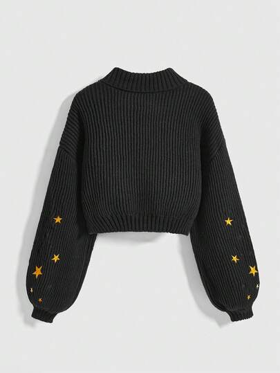 Kawaii pull en tricot avec broderie de chat noir pour femmes