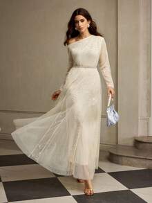 ZEYLAH 亮片不对称腰部超长连衣裙，秋冬