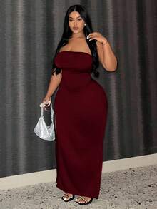 Slaydiva Đầm ôm sát xẻ cao màu trơn thanh lịch Slayr Plus dành cho nữ/Dành cho dịp Giáng sinh - Màu Đỏ Sâu - Xem 3