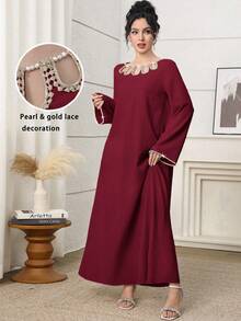 Yasmyna 女士土耳其长裙和阿拉伯传统长袍 - 酒紅色 - 查看 1