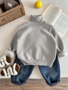 SHEIN Kids 1pc Young Boys Casual Comfortable Solid Color Versatile Loose Fit Pullover Autumn Winter Sweater, Suitable As Base Layer Or Outerwear - Grey - View 4