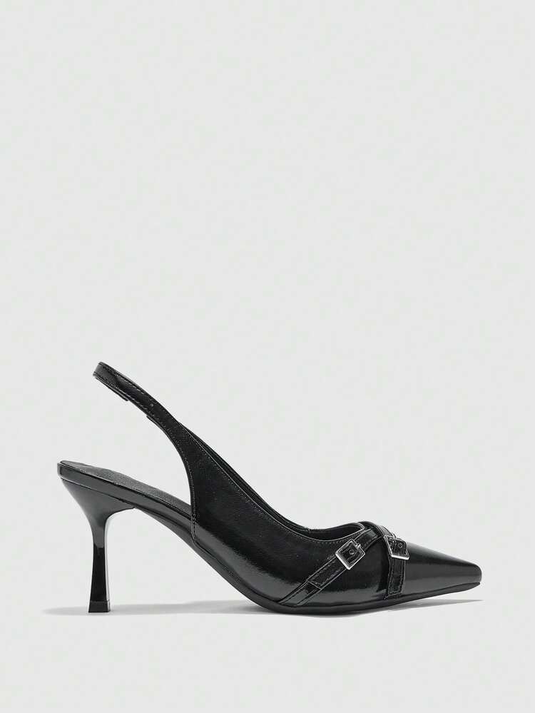 CUCCOO BIZCHIC Women's Pointed Toe High Heel Pumps, Sexy Stiletto Heel, Slingback Backless Design, Versatile For Commute, Party, Banquet, Office Wear, Black Spring Shoes