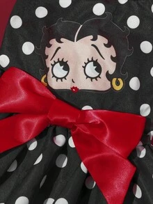 Betty Boop x SHEIN 1 Stück Haustier Rock mit Cartoon-Muster Aufdruck, Katzenkleidung, Hundekleidung, Größe XXS-XXXXL, Extra Small, Extra Large, Polka Punkte, Schleife.