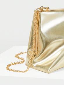 MOTF PREMIUM 女士时尚优雅褶皱金色手拿包/夹包，适合派对约会、圣诞礼物 - 金色 - 查看 5