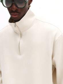 SUMWON 优质绒面革半拉链运动衫和慢跑裤套装男士休闲家居服运动服冬秋 - 杏色 - 查看 5