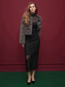 Maija Women's Minimalist Printed Sheer Long Sleeve Dress,Wedding Guest Dress Women,Party Dresses For Women,Christmas Party Dress - Black - View 2