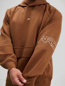 Sudadera con bolsillo y mangas raglán con estampado de letras para hombre - Marrón - Ver 5