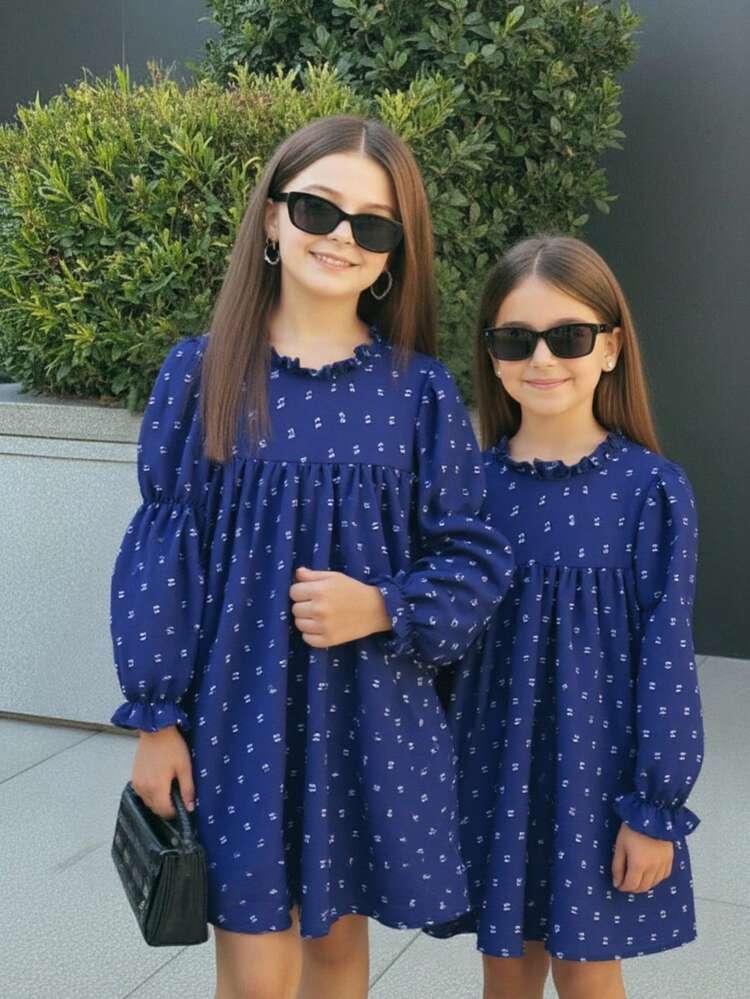 Young Girl Swiss Dot Flare Sleeve Frill Trim Dress,Holiday,Summer,Travel