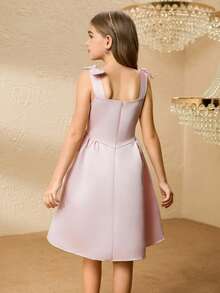 Mädchen Satin Kleid, kurzer Stil, vielseitiges Modekleid, Herbst/Winter - Pink - Übersicht 2