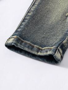 Baby Boy Fall Casual Fashionable All-Match Distressed Washed Vintage Dark Blue Elastic Denim Jeans - Dark Wash - View 7