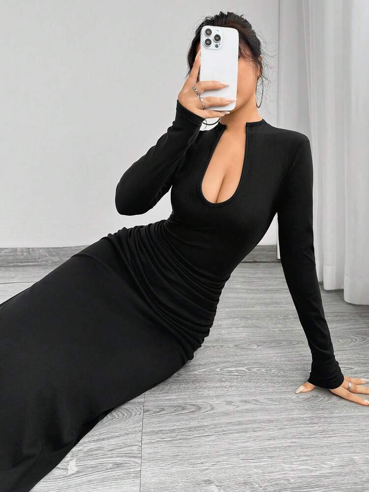 shein black dress with slit Long Sexy Off Shoulder Party Dress Women High Slit Bodycon Shein Dress –  Bean Hill Shop main image 1