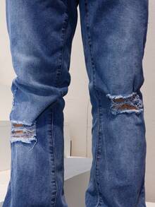 Manfinity LEGND بنطلون جينز رجالي كاجوال مغسول مهترئ بقصة واسعة