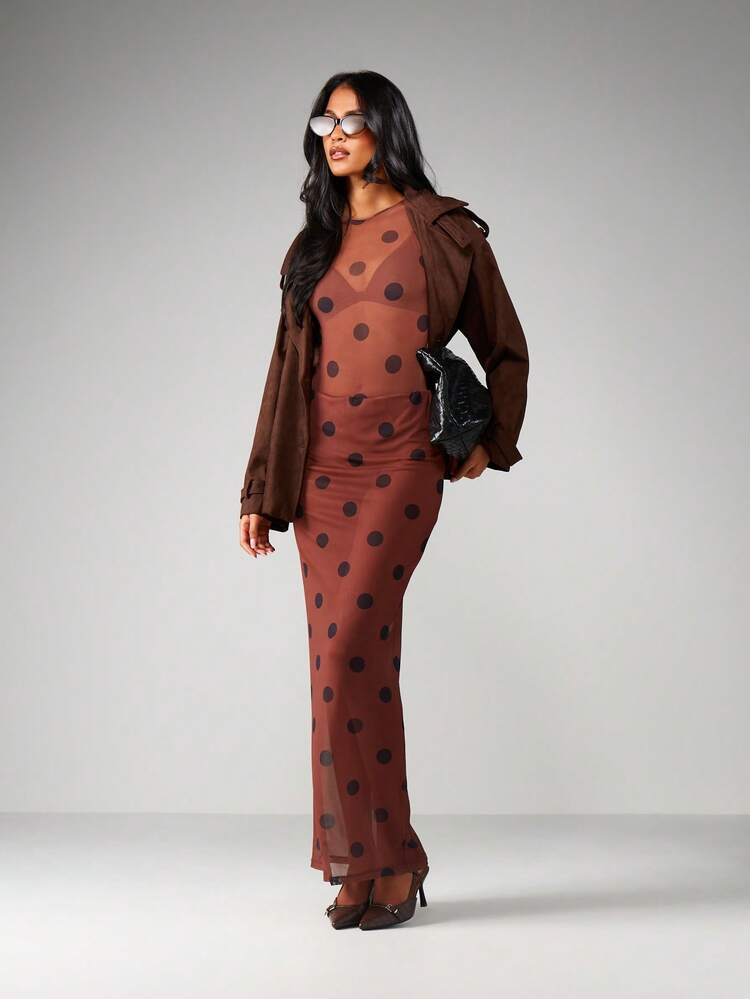 MISSGUIDED Mesh Polka Dot Maxi Skirt With High Waist