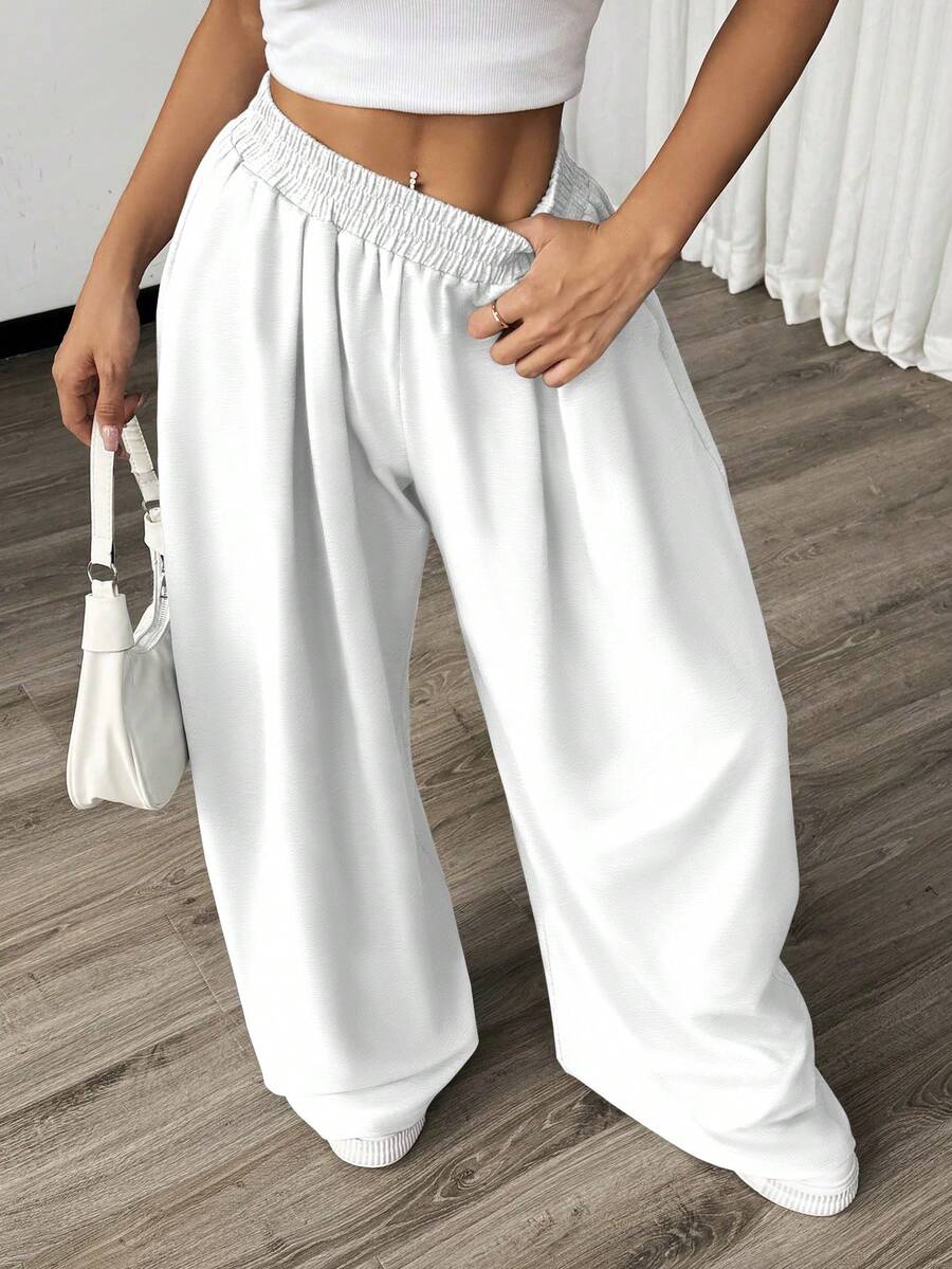 SHEIN Unity 女式休闲纯色阔腿运动裤 - 白色 - 查看 1
