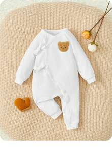 SHEIN Baby Girl Newborn Infant Unisex Long Sleeve Homewear With Bear Print And Bow For Fall White - White - View 2
