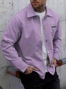 Manfinity Homme 男士休闲百搭通勤灯芯绒长袖夹克，秋季款 - 淡紫色 - 查看 6