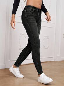 SHEIN Essnce Jeans de mujer de talle bajo, de unicolor, de ajuste ceñido, versátiles y de moda