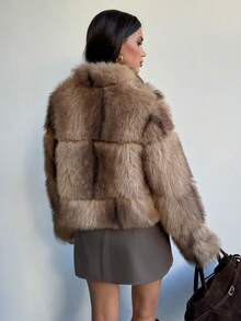 Aloruh Women's Fall/Winter Loose Fit Faux Fur Collar Long Sleeve Jacket, Fashion Winter Coat,Women's Winter Coat ,Women's Winter Jacket,Women's Winter Clothes - Brown - View 6