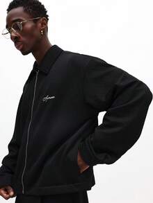 SUMWON Áo khoác Harrington Bomber nam dáng crop fit có khóa kéo phía trước và cổ bẻ, thích hợp mặc thường ngày - màu đen - Xem 5