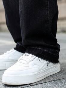 Manfinity EMRG Men's Casual Loose Fit Distressed Black Denim Jeans, Perfect Holiday Gift For Boyfriend & Husband Black Baggy Jeans Men Men Jeans Loose Fit Black Mens Jeans