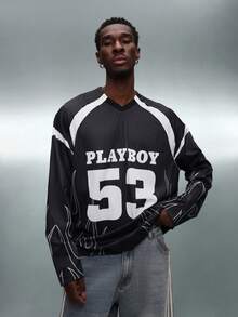 PLAYBOY X SUMWON 火焰印花和五十三号长袖球衣 - 黑色 - 查看 1