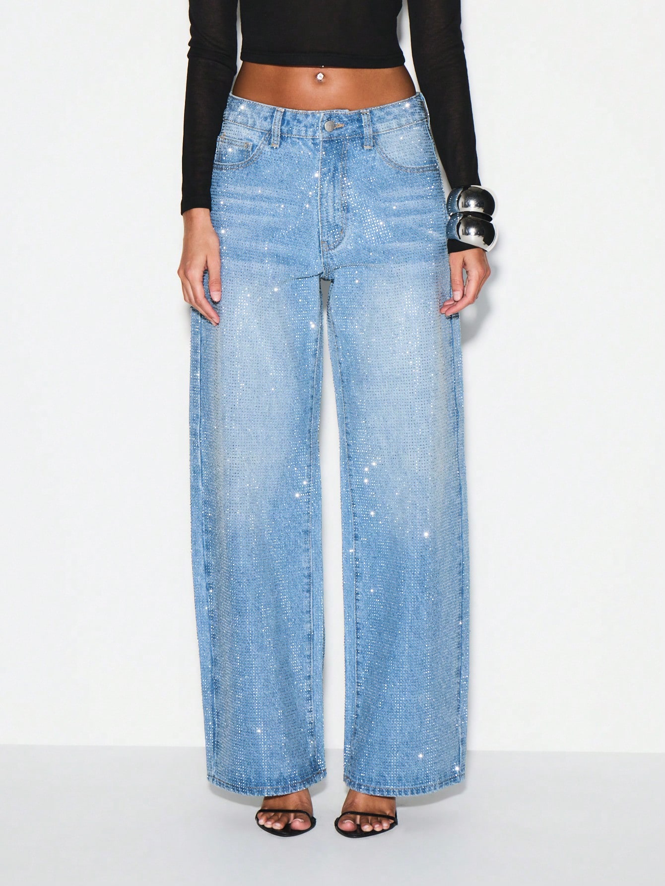 KIZN High Rise Wide Leg Diamante Jeans