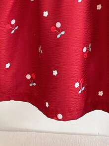 SHEIN Baby Girls' Cute Red Cherry Embroidery Long Sleeve Princess Dress, Sweet Dress For Toddlers, Spring/Autumn - Burgundy - View 4