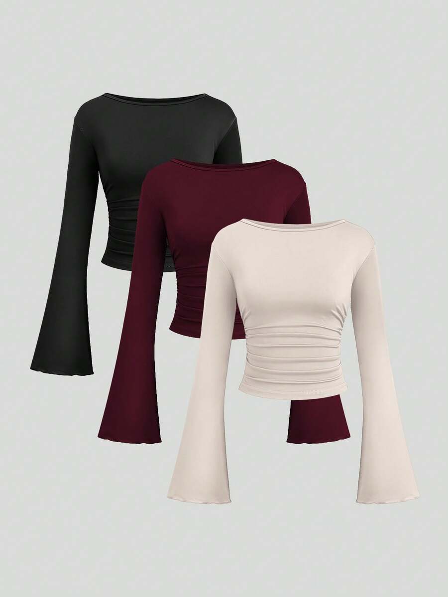 Sweetra Women's Commuting Comfortable Pleated Flare Sleeve Suit Set - Multicolor - View 1