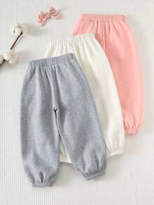 Cozy Pixies 女童保暖加厚针织纯色宽松抽绳蝴蝶结运动裤，舒适休闲直筒裤型，适合日常穿着、上学、休闲、姐妹装、室内、室外、运动、派对、秋冬季节度假等场合。可爱童装运动裤，女童蝴蝶结裤，女童蝴蝶结运动裤，儿童女童裤