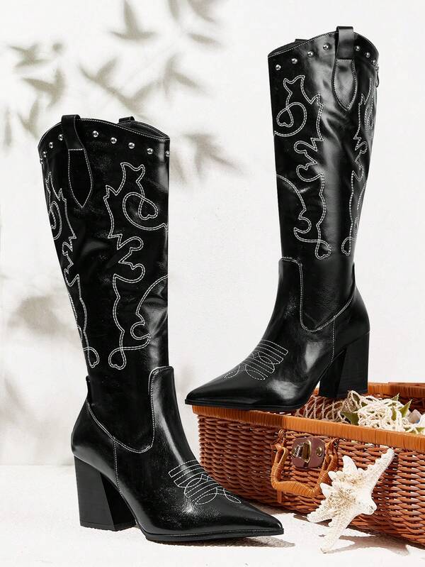 Styleloop Bottes hautes à talons pour femmes, mode automne/hiver. Bottes longues sexy pour soirée, festivals de musique, Halloween, Noël et fêtes