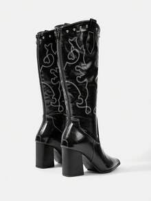 Styleloop Giày bốt cao gót qua gối thời trang thu đông dành cho nữ, bốt dài dự tiệc gợi cảm cho lễ hội âm nhạc, Halloween, Giáng sinh và tiệc tùng - màu đen - Xem 4