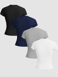 Velisys Velisys Women's Solid Color Crew Neck Raglan Short Sleeve Seamless Sports T-Shirt - Multicolor - View 2