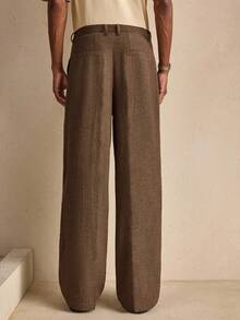 Business Casual AKNOTIC 男士人字纹印花褶裥口袋休闲裤，圣诞派对宴会商务休闲裤，男友节日礼物 - 棕色 - 查看 4