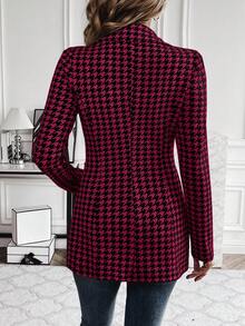 SHEIN Clasi 女款千鳥格收腰西裝外套 秋冬款 - 中紫紅色 - 查看 9