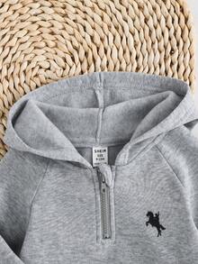 男婴休闲可爱百搭蓝色针织连帽衫和松紧腰裤套装 - 淺灰色 - 查看 4