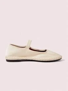 CUCCOO DOLLMOD 女士优雅天鹅绒经典舒适玛丽珍平底鞋，米色 - 糯米白色 - 查看 5