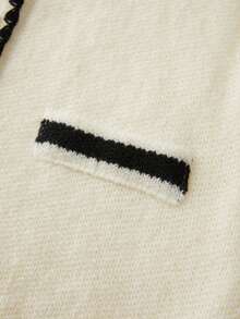 Franclia Damen Neue Herbst/Winter Französischer Stil Pendler Lässig Locker Kontrastbesatz Strickjacke - Weiss - Übersicht 8