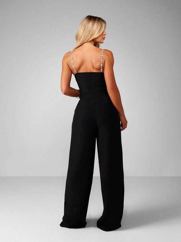 MISSGUIDED ディアマンテストラップカップワイドレッグジャンプスーツ