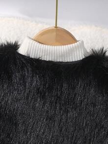 SHEIN Sparklyn 女孩休闲人造毛皮夹克，可爱时尚风格，白色蓬松舒适，适合春季、夏季、秋季，非常适合外出、购物、聚会 - 黑色 - 查看 6