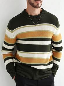 Manfinity Homme 男士休闲宽松圆领长袖套头衫，秋冬 - 彩色 - 查看 1